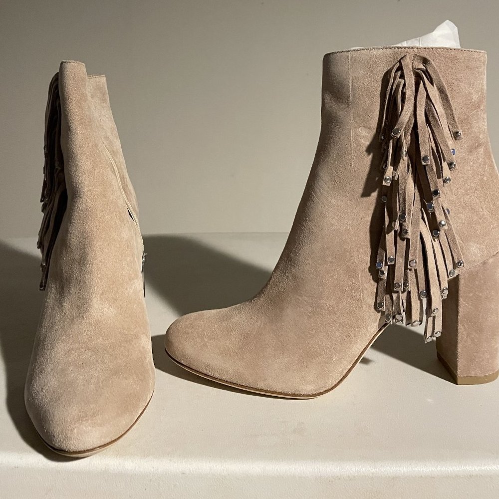 LEATHER SUEDE TASSEL BOOTIES BY DIANE von FURSTENBERG size7.5 SHARP COUNTRY LOOK